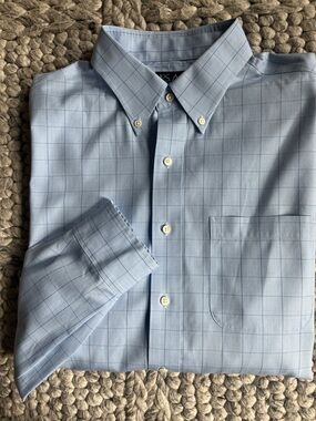 Jos. A. Bank Traveler’s Collection blue glen plaid button down dress shirt